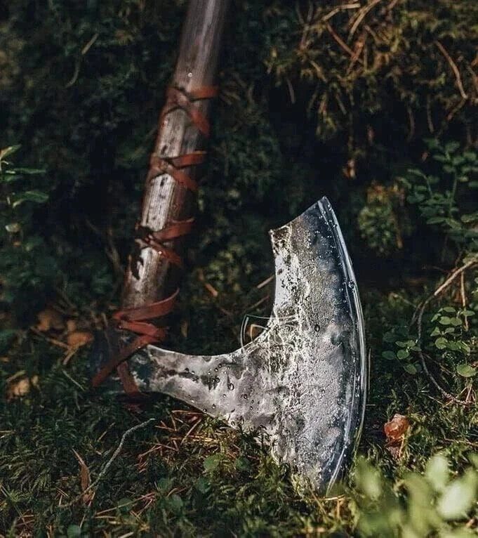 Handmade Viking Berserker Axe 40 Inch  1095 Carbon Steel Bearded Axe with Ash Wood Handle and Leather Sheath