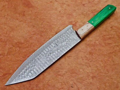 13" Chef Kitchen Knife – Handmade Damascus Steel Blade with Hard Wood Handle