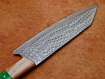 13" Chef Kitchen Knife – Handmade Damascus Steel Blade with Hard Wood Handle