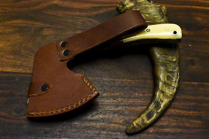 Hand Made Damascus Axe Hunting Chopper with Camel Bone Handle | Custom Damascus Steel Axe Knife
