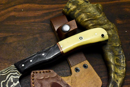 Hand Made Damascus Axe Hunting Chopper with Camel Bone Handle | Custom Damascus Steel Axe Knife
