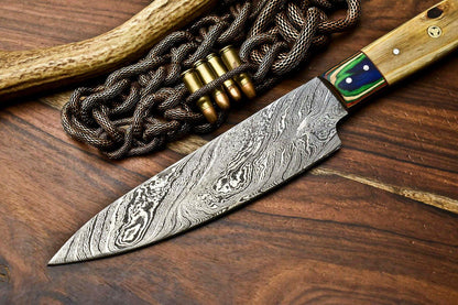 Hand Made Damascus Steel Blade Chef Kitchen Full Tang Knife | 12" Professional Kitchen Knife