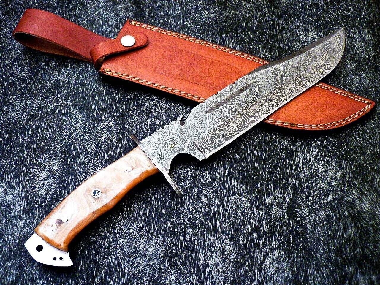 15 Inch Damascus Steel Bowie Knife with Resin Handle and Leather Sheath