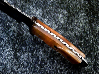 15 Inch Damascus Steel Bowie Knife with Resin Handle and Leather Sheath