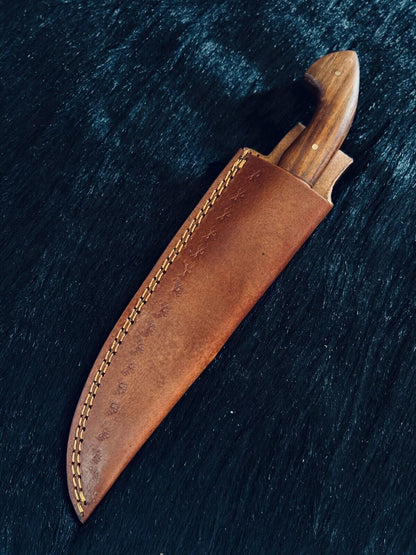 Heritage Forge 10.5 Inch Fire Damascus Steel Hunting Knife with Camel Bone and Wood Handle