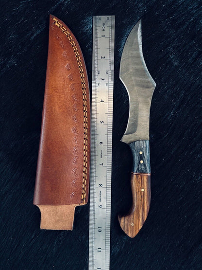 Heritage Forge 10.5 Inch Fire Damascus Steel Hunting Knife with Camel Bone and Wood Handle
