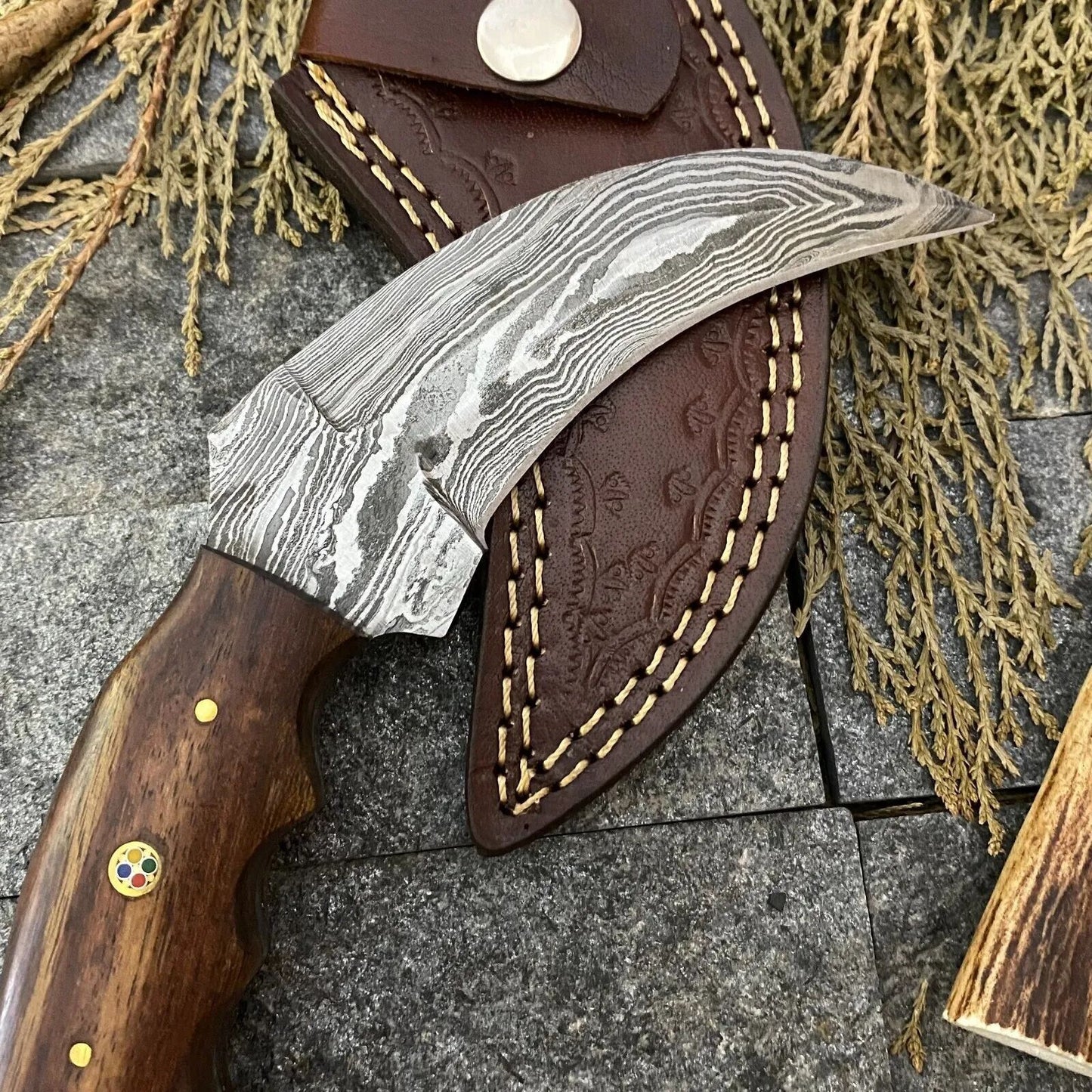 Handmade Damascus Karambit Knife Best Hunting Knife with Rose Wood Handle