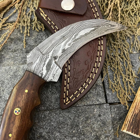 Handmade Damascus Karambit Knife Best Hunting Knife with Rose Wood Handle