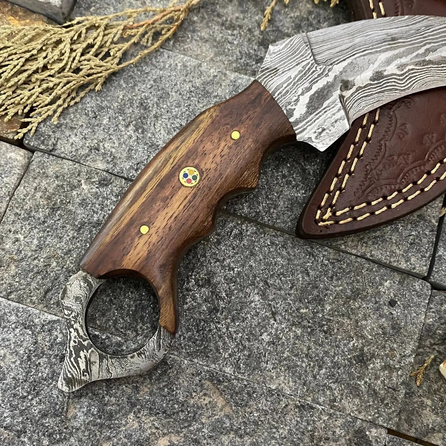 Handmade Damascus Karambit Knife Best Hunting Knife with Rose Wood Handle