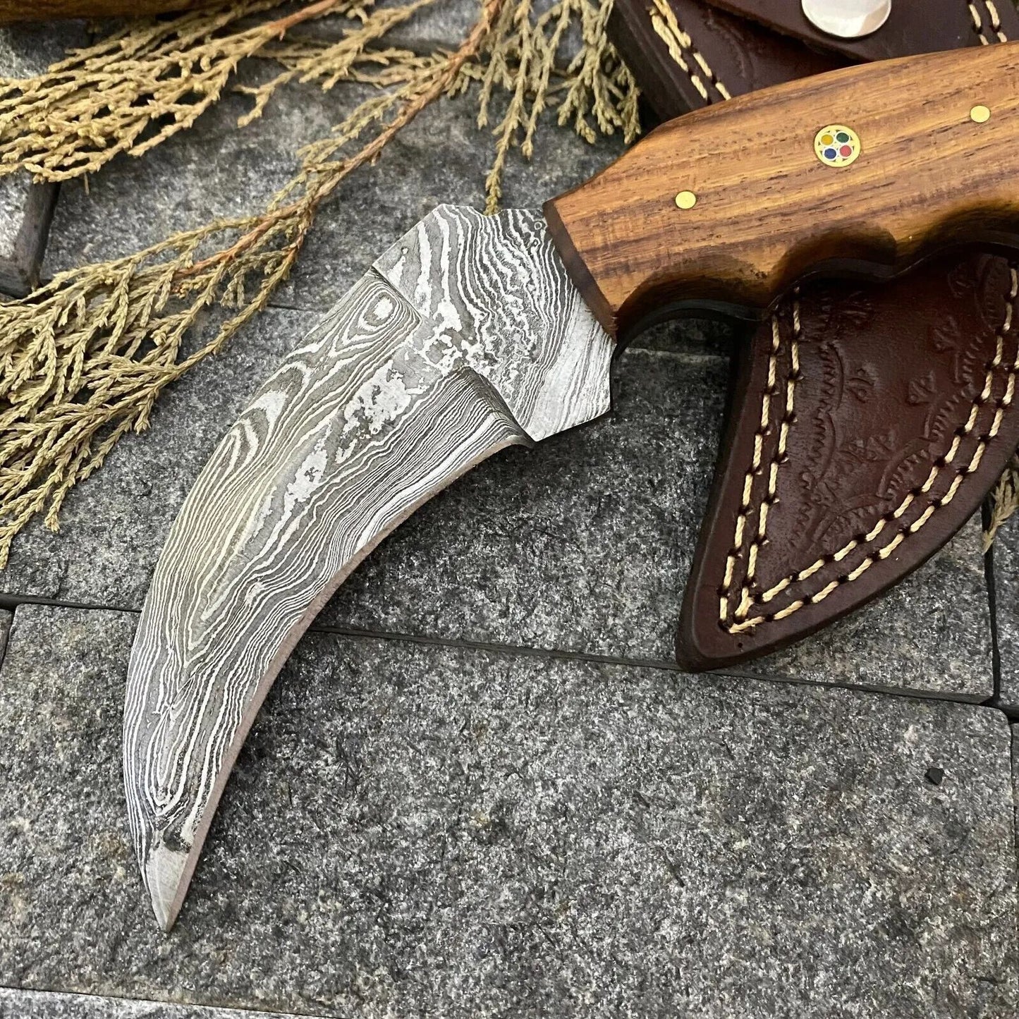 Handmade Damascus Karambit Knife Best Hunting Knife with Rose Wood Handle