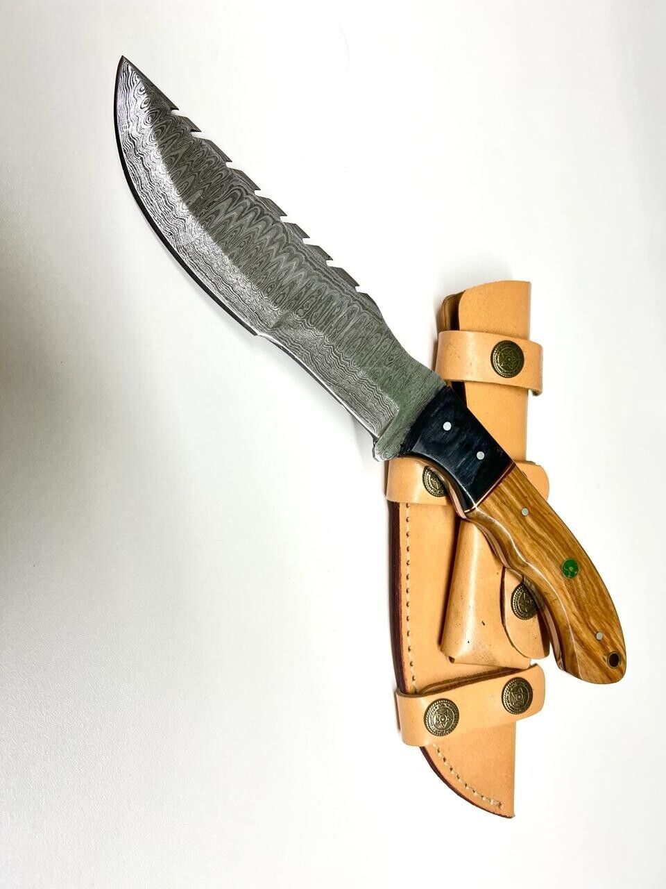 Handmade Custom Bowie Tracker Knife – Damascus Steel Hunting Camping Boot Knife with Sheath