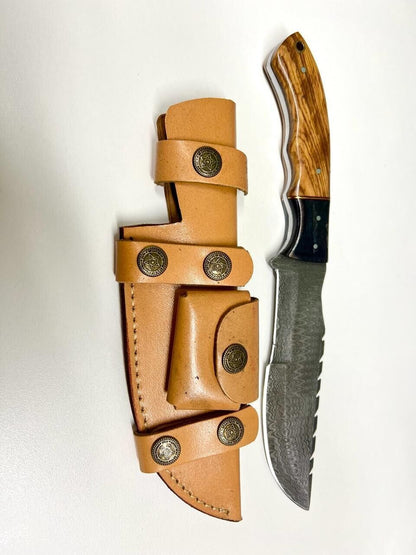 Handmade Custom Bowie Tracker Knife – Damascus Steel Hunting Camping Boot Knife with Sheath