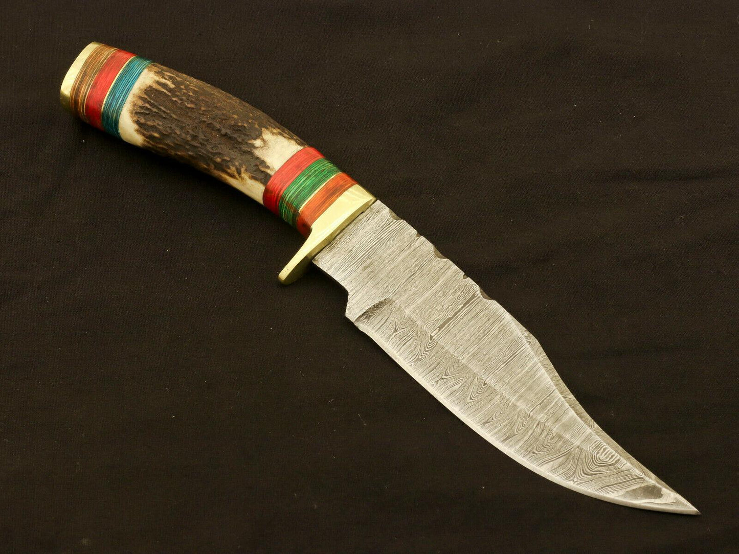 9.25" Damascus Bowie Knife with Stag & Pakka Wood Handle – Full Tang Blade