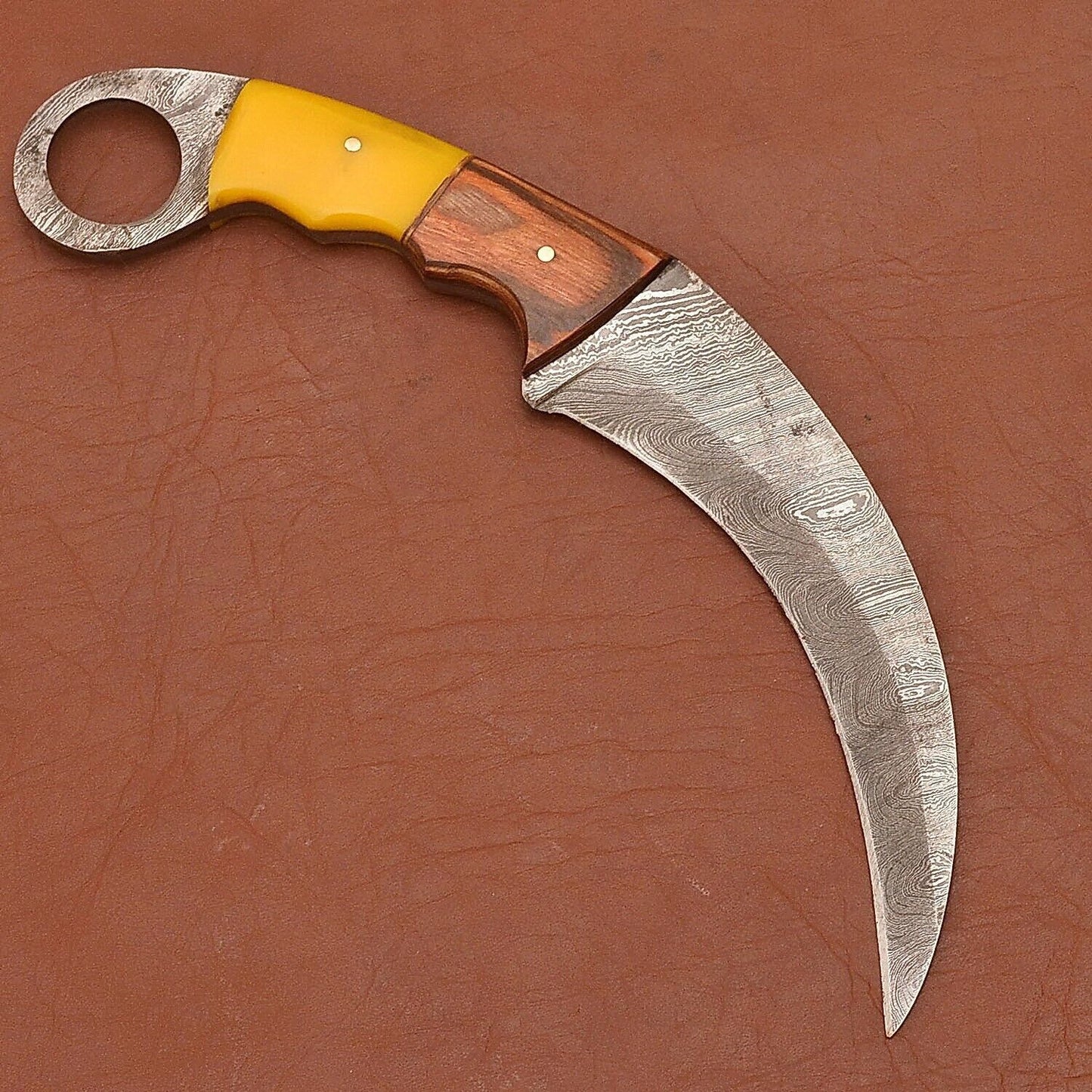 Custom 9"Damascus Karambit Damascus Steel Karambit Knife with Wood and Resin Handle