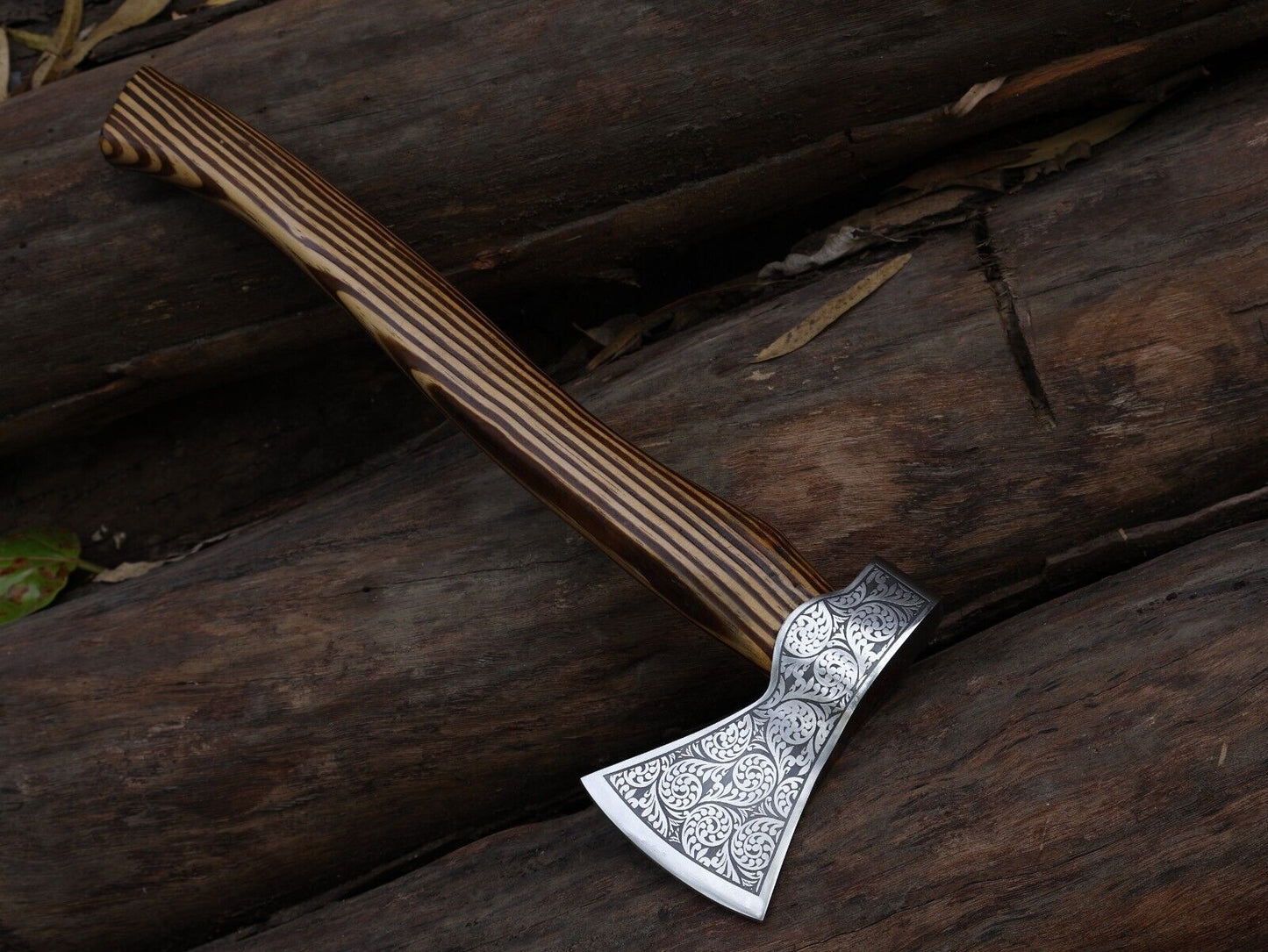 18 Inch Handmade Viking Throwing Axe with Ash Wood Handle and Leather Sheath