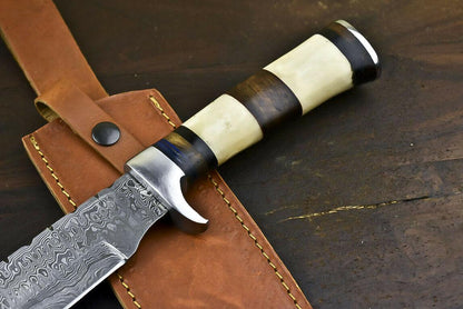 15.6" Handmade Damascus Steel Bowie Knife – Camel Bone Handle