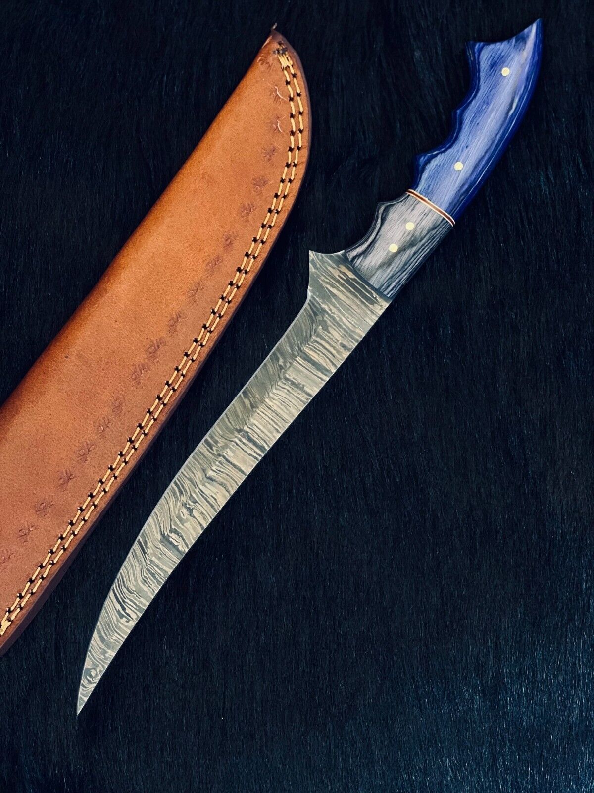 13" Custom Handmade Fire Damascus Fillet Knife Damascus Steel Fillet Knife Kitchen