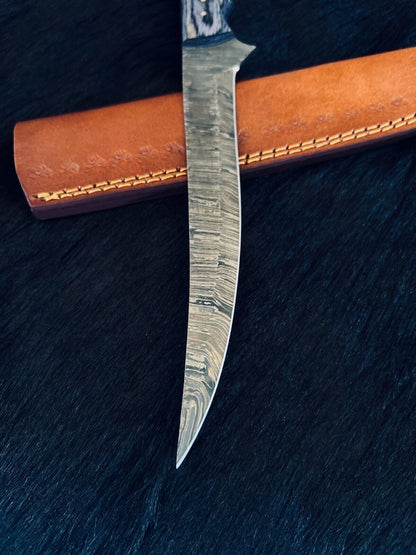 13" Custom Handmade Fire Damascus Fillet Knife Damascus Steel Fillet Knife Kitchen