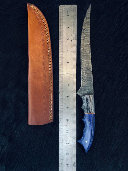 13" Custom Handmade Fire Damascus Fillet Knife Damascus Steel Fillet Knife Kitchen