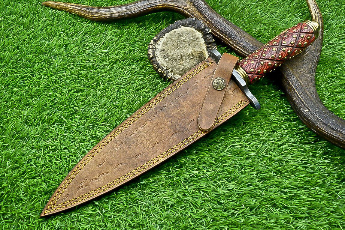 14 Inch Damascus Steel Dagger Hunting Knife with Hardwood Handle and Sheath
