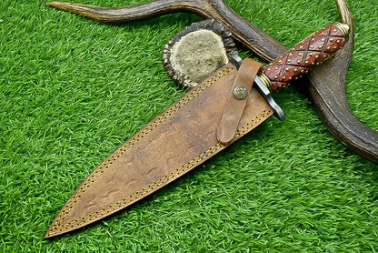 14 Inch Damascus Steel Dagger Hunting Knife with Hardwood Handle and Sheath