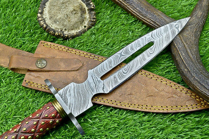 14 Inch Damascus Steel Dagger Hunting Knife with Hardwood Handle and Sheath