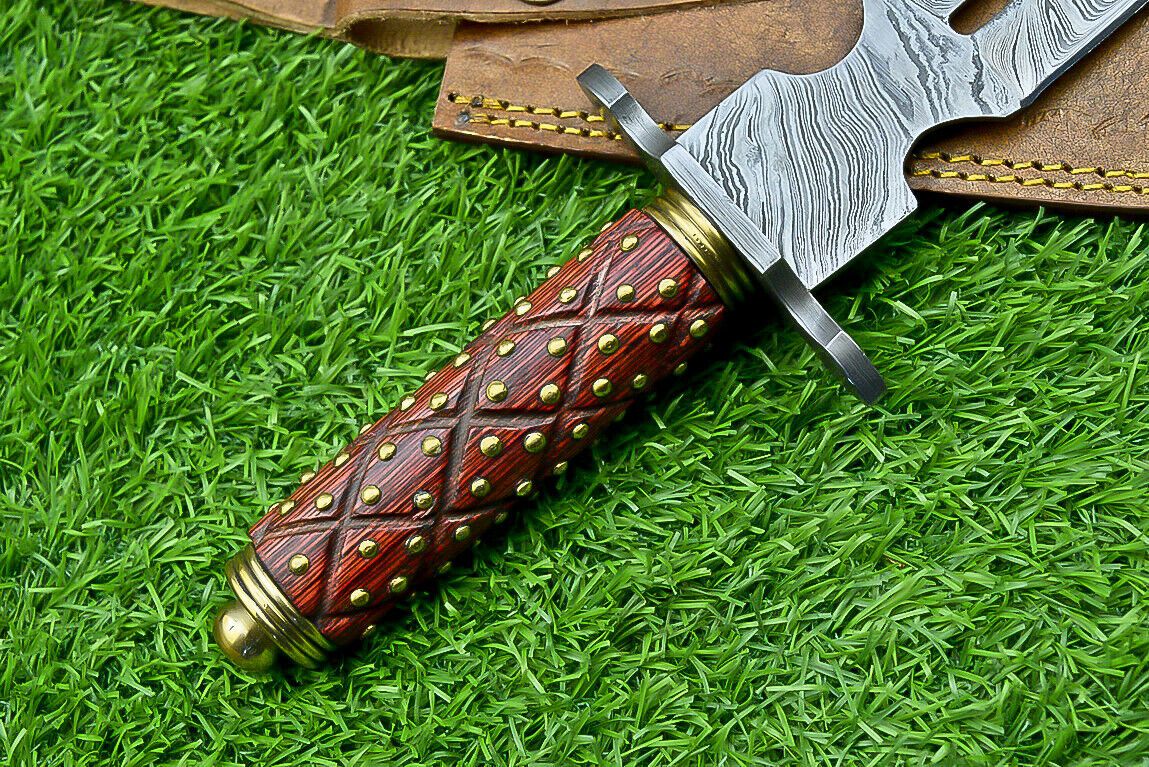 14 Inch Damascus Steel Dagger Hunting Knife with Hardwood Handle and Sheath