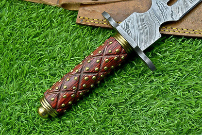14 Inch Damascus Steel Dagger Hunting Knife with Hardwood Handle and Sheath