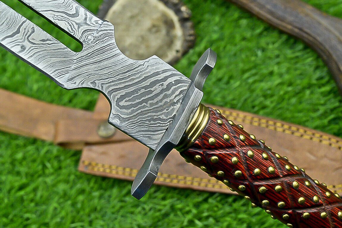 14 Inch Damascus Steel Dagger Hunting Knife with Hardwood Handle and Sheath