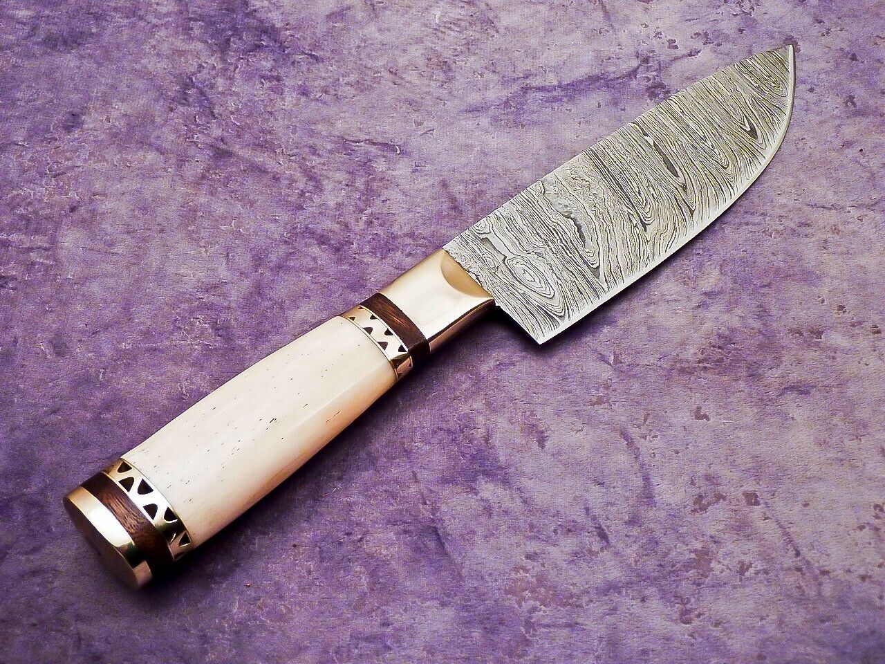 11" Handmade Damascus Chef Knife – Camel Bone Scrimshaw Handle – Bushcraft EDC