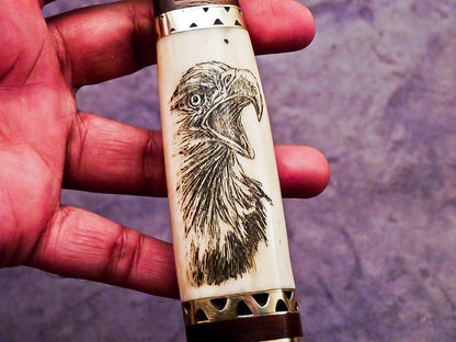 11" Handmade Damascus Chef Knife – Camel Bone Scrimshaw Handle – Bushcraft EDC