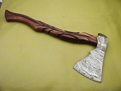 Hand Forged Damascus Axe Tomahawk Knife with Walnut Wood Handle | Integral Damascus Steel Axe