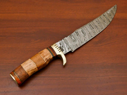 14" Damascus Steel Bowie Knife – Rosewood & Olive Wood Handle
