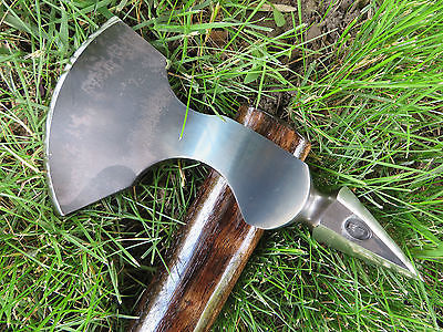 Hand Forged Viking Spike Tomahawk with Curly Walnut Handle and Harness