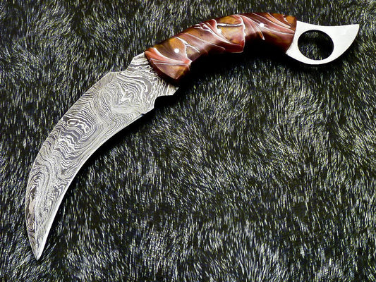 10” Custom Hand Forged Damascus Karambit Knife Full Tang Damascus Karambit with Resin Handle