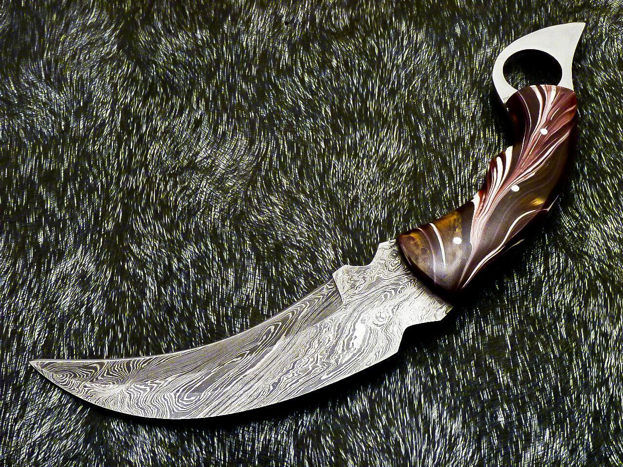 10” Custom Hand Forged Damascus Karambit Knife Full Tang Damascus Karambit with Resin Handle