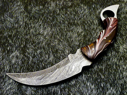10” Custom Hand Forged Damascus Karambit Knife Full Tang Damascus Karambit with Resin Handle