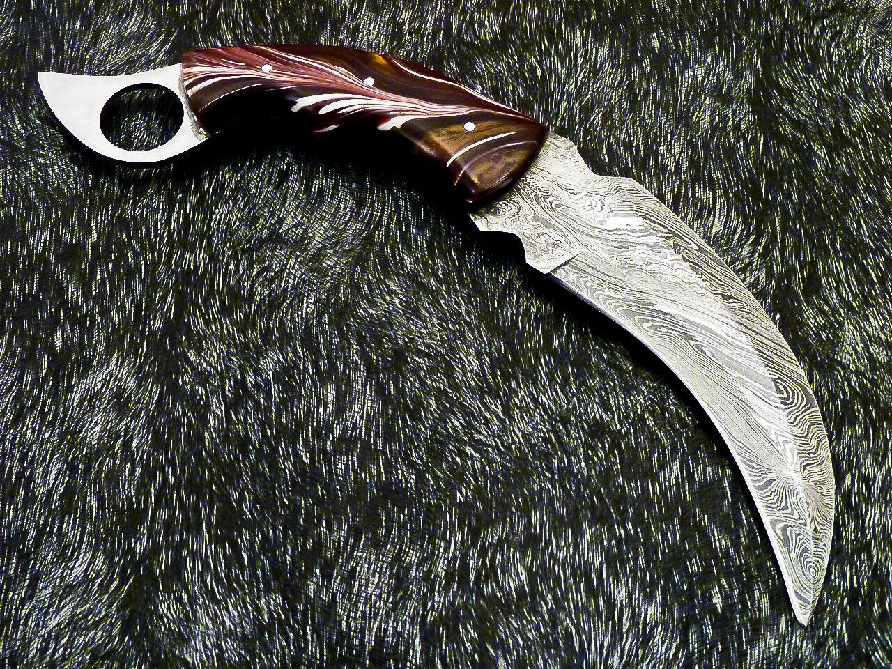10” Custom Hand Forged Damascus Karambit Knife Full Tang Damascus Karambit with Resin Handle