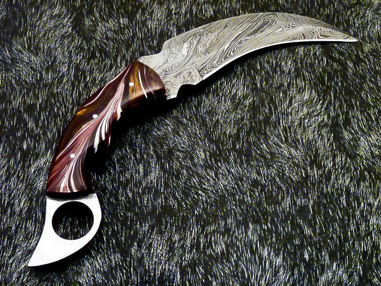 10” Custom Hand Forged Damascus Karambit Knife Full Tang Damascus Karambit with Resin Handle