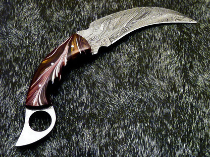 10” Custom Hand Forged Damascus Karambit Knife Full Tang Damascus Karambit with Resin Handle