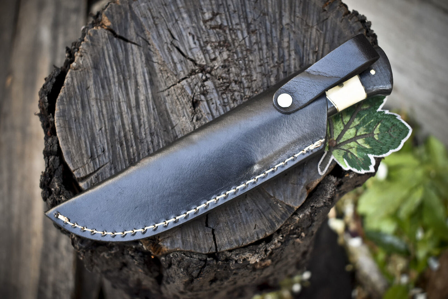 8.0" Rain Drop Damascus Skinner Knife Bone and Wood Handle Survival Blade