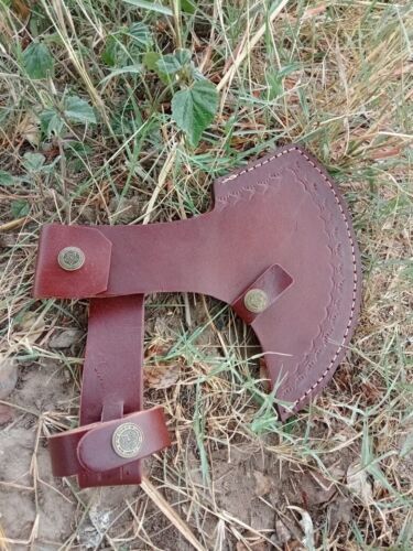 Hand Forged Damascus Steel Viking Axe | Bearded Damascus Axe with Natural Wood Shaft & Leather Sheath