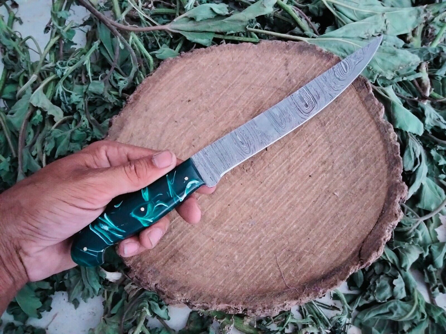14" Handmade Damascus Fillet Knife Custom Fillet Knife with Sheath