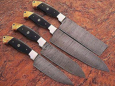 Handmade Damascus Chef Knife Set – 4-Piece Custom Kitchen Knives