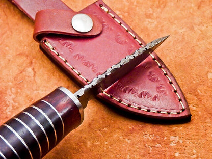 7.5" Handmade Damascus Bowie Knife with Natural Hardwood Handle