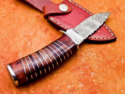 7.5" Handmade Damascus Bowie Knife with Natural Hardwood Handle