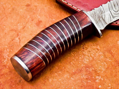 7.5" Handmade Damascus Bowie Knife with Natural Hardwood Handle