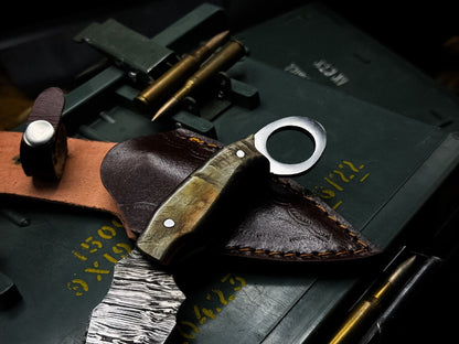 Handmade Damascus Karambit Knife Survival Knife Best Karambit with Ram Horn Handle