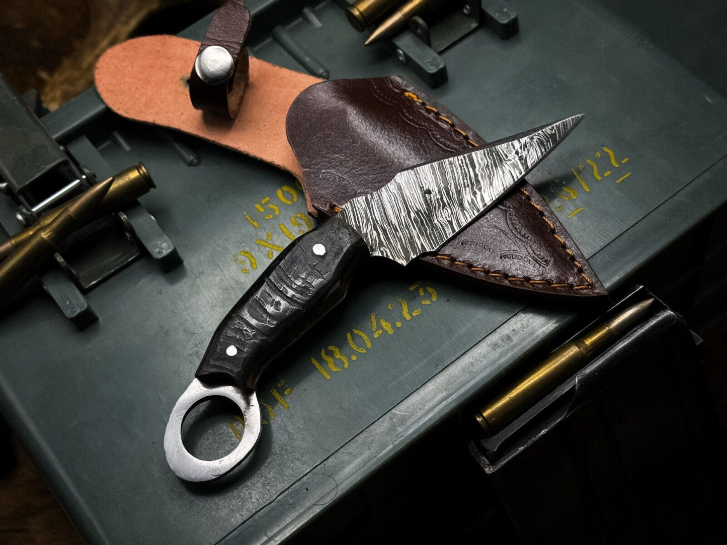 Handmade Damascus Karambit Knife Survival Knife Best Karambit with Ram Horn Handle
