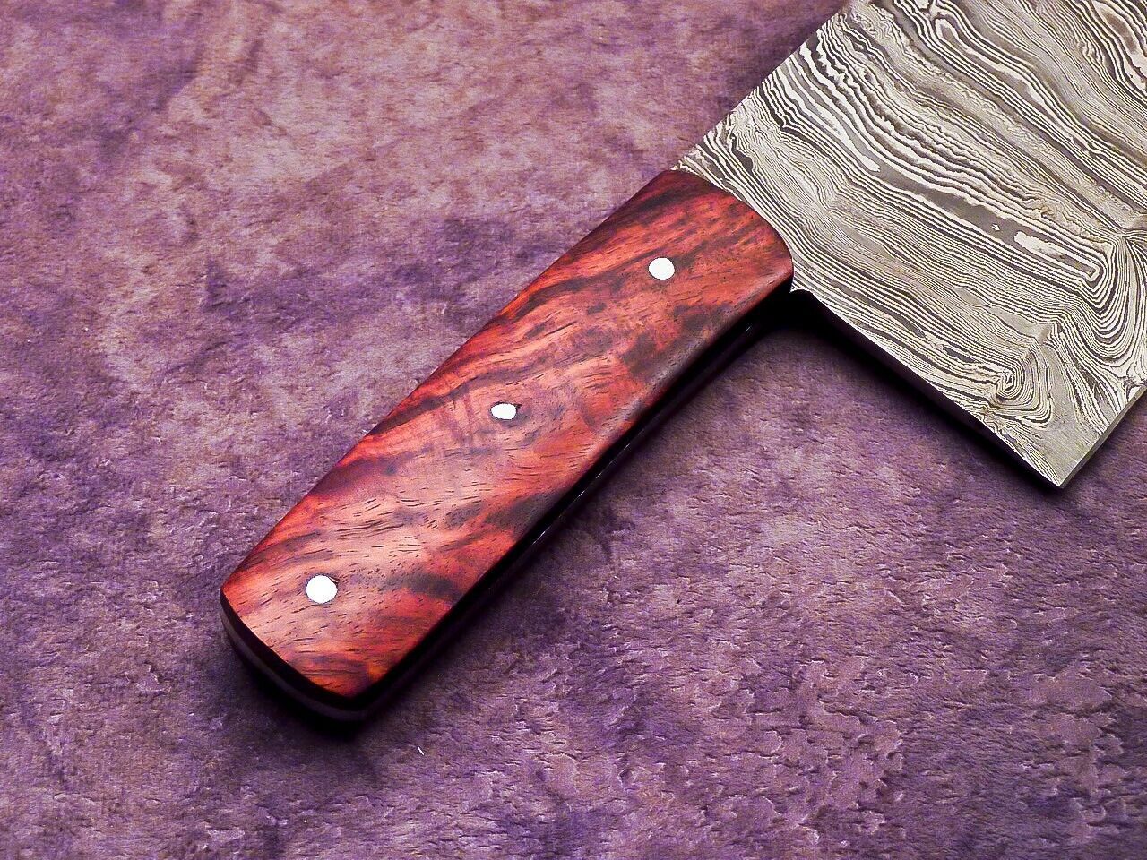 12" Professional Handmade Damascus Steel Chopper Cleaver Knife with Hard Wood Handle + Leather Sheath